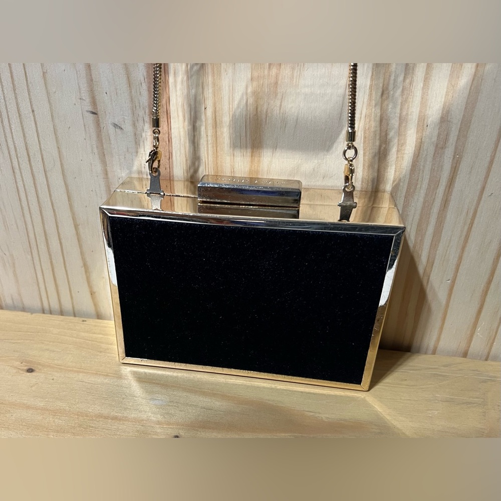 Charles & Keith Evening Box Clutch Black & Gold Purse 6”